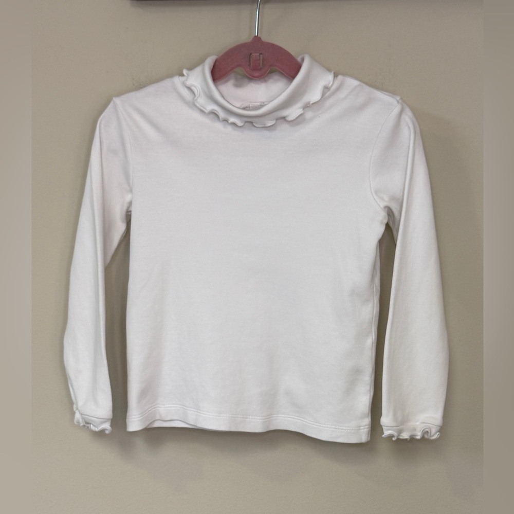 The Bailey Boys: Girls White Knit Ruffle Mock Turtle Neck, Size 5